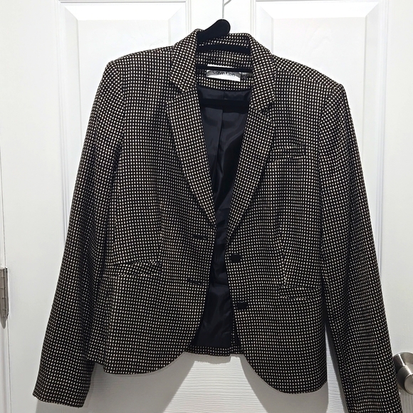 Calvin Klein tan brown fully lined, button down, front pockets, blazer jacke 6 - Picture 1 of 7